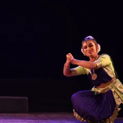 A graceful solo performance from the Sadhana Classical Dance Festival. The dancer's elegant posture and expressive mudra capture the essence of Bharatanatyam.