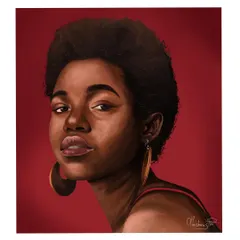 This digital portrait was an exercise in capturing a strong and confident gaze. I used a rich red background to complement the skin tones and create a powerful, classic portrait.