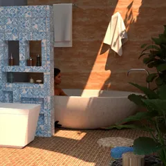 We believe in nurturing the next generation of architects. This bathroom design, featuring natural materials and a serene connection to the outdoors, is the thoughtful work of one of our talented interns from Symbiosis School of Architecture.