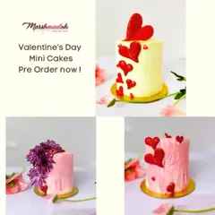 This collage showcases my Valentine's Day mini cake collection. These elegant tall cakes are perfect for two and can be decorated with hearts, fresh flowers, or a textured buttercream finish.