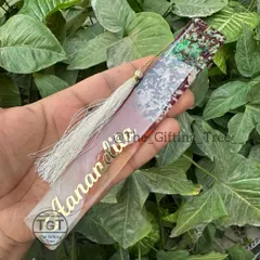 Another view of the custom bookmark, showing a different color blend and the glossy finish of the resin.