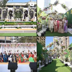 An event dump showcasing a beautiful outdoor garden wedding, including the main stage, guest seating, and the floral entrance aisle.