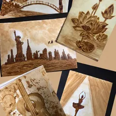 Our coffee painting workshops are always a hit. It's amazing to see the variety of art the kids create using just different shades of coffee, from cityscapes like New York to delicate flowers and graceful ballerinas.