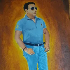 This is an 18x24 inch commissioned portrait done with acrylics on canvas. I worked from a photograph to create this realistic painting, which was then shipped to the client in Takhatgrah. It took about 16 hours of work to complete.