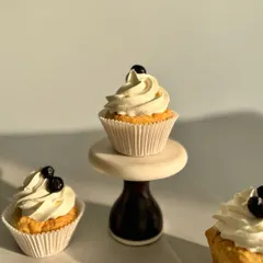 A classic vanilla cupcake with blueberry topping. The golden hour sunlight makes this simple treat look even more delicious. These are perfect for parties or as part of a gift hamper.
