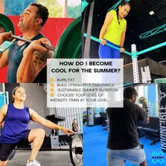 Another look at our summer program benefits. We help you burn fat, build sustainable nutrition habits, and train at an intensity that is right for you, as shown by our members lifting, pulling, and boxing.