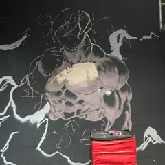 A work in progress shot of the Goku mural. The gym lights are goated, they make the muscles pop even before the color is filled in. It's all about that dramatic lighting.