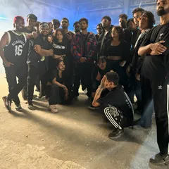 The whole team on the set of "Dhandho" with Munawar Faruqui. From cyphers on the streets of Mumbai to shooting a major music video, the journey with my bhai has been real.