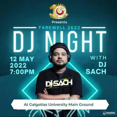An announcement poster for a farewell DJ night at Galgotias University. College farewells are always special, and I make sure to give the students a night of celebration they will remember for years.