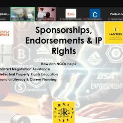 We provide athletes with the tools for a sustainable career. This image from a virtual session with LawBees highlights our focus on practical education, covering essential topics like contract negotiation, IP rights, and financial planning.