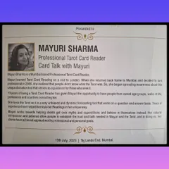 A close-up of the citation from the World Women Leadership Congress & Awards. It details my 19-year journey as a professional Tarot Card Reader and my mission to help clients get over myths and believe in themselves.