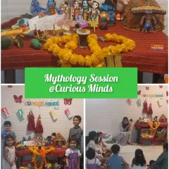 A glimpse into our mythology session, with a beautiful setup of dolls and props to help tell the stories. The kids were completely captivated.