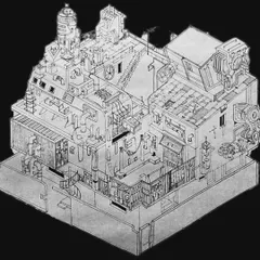 This is "Hoard Enations," a surrealist, steampunk-inspired illustration of 1 Shanthi Road by the talented architect Ajith Salvin. It was created during our Playfield 1SR workshop and represents the frantic, creative energy of the space. It shows how architecture can be interpreted and reimagined through art.