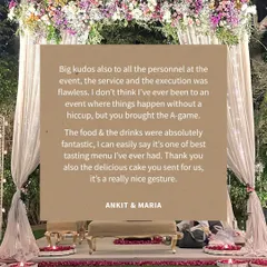"The service and the execution was flawless." I pride myself on my team's attention to detail and seamless coordination.