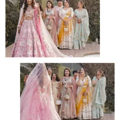 The priceless reaction of the bridesmaids seeing the bride in her wedding dress for the first time.