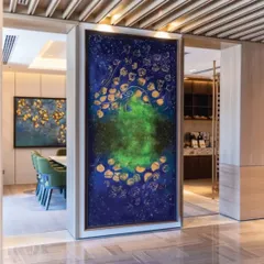 The breathtaking 'Aurora Borealis' inspired artwork creating a focal point in a lounge at the JW Marriott, bridging the wonder of the natural world with elegant interiors.