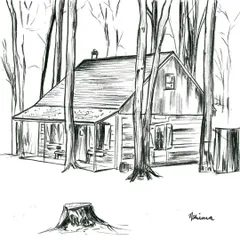 The black and white sketch for my 'Cozy Cottage' piece. I often start with a monochrome drawing like this to establish the lighting and mood before adding any color.