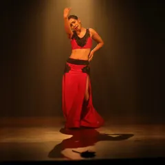 A moment of pure expression on stage. As the founder, I believe in conveying *bhava* and *rasa*, the feeling and essence of the story, in every performance.
