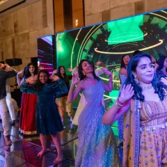 The energy of the bride's friends is absolutely contagious. We focus on creating dance routines that are not just about steps, but about expressing joy and celebrating friendship on stage.