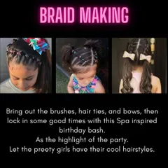 Looking for a unique birthday party idea? Our spa-inspired parties with braid making and cool hairstyles are a hit with the girls.