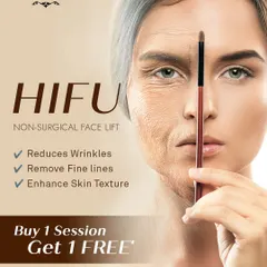 This graphic illustrates the powerful benefits of a non-surgical HIFU facelift. The treatment effectively reduces wrinkles and fine lines by stimulating deep collagen layers, enhancing your overall skin texture for a lifted appearance.