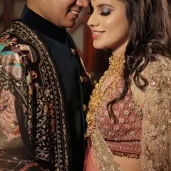 A close, romantic portrait of Deepali and Anmol. The soft lighting and their gentle expressions create a warm and intimate mood, perfect for capturing their love story.