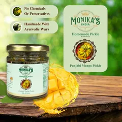 I am proud to make my Punjabi Mango Pickle the old-fashioned way. It's handmade with Ayurvedic methods and contains no chemicals or preservatives, just the pure, tangy taste of real mangoes and spices.