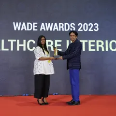 On stage receiving the national award for our work in healthcare interiors. This honor belongs to my entire team, whose commitment and hard work made it possible. To onwards and upwards.