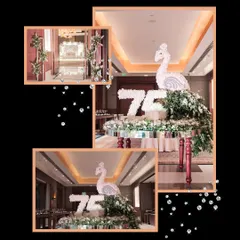 A standout feature of the 75th birthday decor: a custom-made floral peacock. This intricate centerpiece, made entirely of fresh white flowers, shows my commitment to creating unique, artistic elements that make your event truly one-of-a-kind.