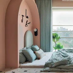 This kids' room from the Red Fort Project is designed for both play and rest. A fun arched nook creates a cozy bed alcove, while the terrazzo-style flooring adds a playful, modern touch.