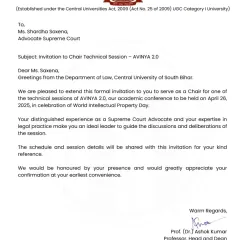 I was honored to receive this invitation to Chair a Technical Session on Intellectual Property Day at the Central University of South Bihar, Gaya.