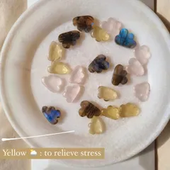 A closer look at my candy clouds. The yellow Lemon Quartz clouds are for relieving stress, the pink Rose Quartz for love, and the blue Labradorite for magic.