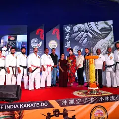 The instructors and honored guests on stage during our 31st Annual Day and Black Belt Awarding Ceremony. This event is a celebration of our students' hard work and the continued growth of our federation.
