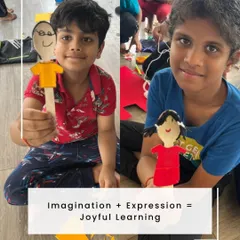 Imagination plus expression equals joyful learning. In our Bala Shivir, kids engage in creative crafts that complement their yoga practice, helping them express themselves and have fun.