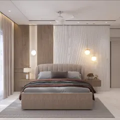 A bedroom should be a personal sanctuary. Here, we used a combination of wood and a custom-grooved feature wall, complemented by soft, ambient lighting, to create a space that feels both serene and texturally rich.