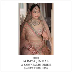 A detailed portrait of Somya, a Sabyasachi bride from New Delhi. This close-up highlights the intricate jewelry pairing and makeup we planned to complement her elegant bridal lehenga.