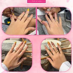 A look at our artists in action. This collage shows the detailed process of creating beautiful nail extensions, from application to the final, stunning result.