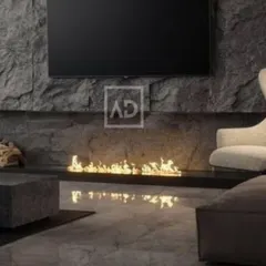My artificial plants can be used to complete high-end interior designs. Here, a simple bouquet of artificial cotton stems adds a soft, natural touch to a modern living room with a stone fireplace.