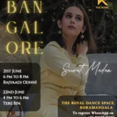 The official announcement for Seerat Madan's two-day workshop, featuring both Garba and another lyrical piece.