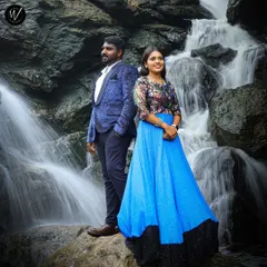 Another view of our blue gown and blazer set, showing how the outfits work from different angles. We ensure our coordinated sets are photogenic and comfortable for various poses during a pre-wedding shoot.