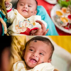 The pure, infectious laughter of a baby during his naming ceremony. Capturing these happy expressions is what makes our job so rewarding.
