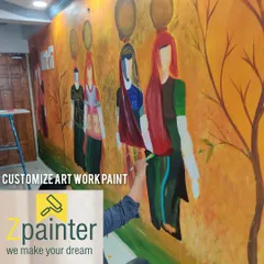 Another view of the custom mural in progress, showing the artist's hand at work. I can bring any artistic vision to life, from abstract concepts to detailed scenes.