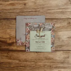 This MDF laser-cut invitation features a rustic floral frame design, combining the sturdiness of wood with the delicacy of flowers.
