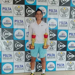 Riya Sachdeva with her trophies after winning both the singles and doubles categories at the U16 Asian Category-1 tennis tournament in Jalandhar.