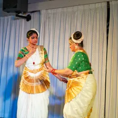 A moment of interaction from "Uthara," where we explored new narrative techniques within the Mohiniyattam framework.