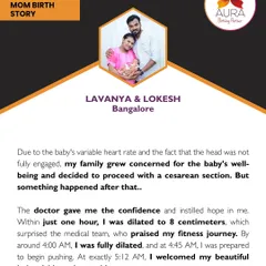 In a critical moment, when a C-section seemed likely, Lavanya's fitness and the doctor's confidence helped her dilate from 1 to 8 centimeters in just one hour, surprising the medical team.