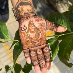 Har Har Mahadev. A powerful and detailed portrait of Lord Shiva in meditation, complete with his Trishul, the sacred Nandi, and Swastik symbols on the fingers. Perfect for Shravan or for any devotee.