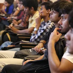 A shot of the engaged audience at the Rachana Sansad event. Connecting with young, aspiring artists and answering their questions is one of the most fulfilling parts of these speaking engagements.