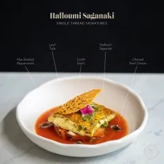 My take on the Greek appetizer, Halloumi Saganaki. I use fresh halloumi from Begum Victoria Cheese, pan-seared until crisp, and serve it over a vibrant, smoky pepperonata with confit garlic.