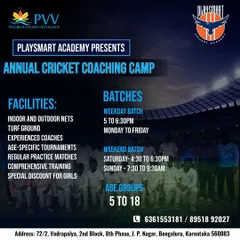 Join us for a brighter future in cricket. Our Annual Coaching Camp poster highlights the comprehensive training and opportunities we provide.